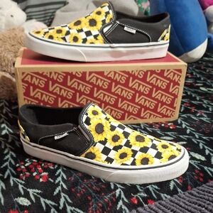 Vans Slip-On Sunflower Checkerboard Sneakers - Black/Yellow
